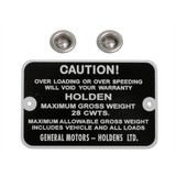 Holden Gross Weight Tag FJ Ute / Panel Van 28 Cwts NEW max caution plate i.d
