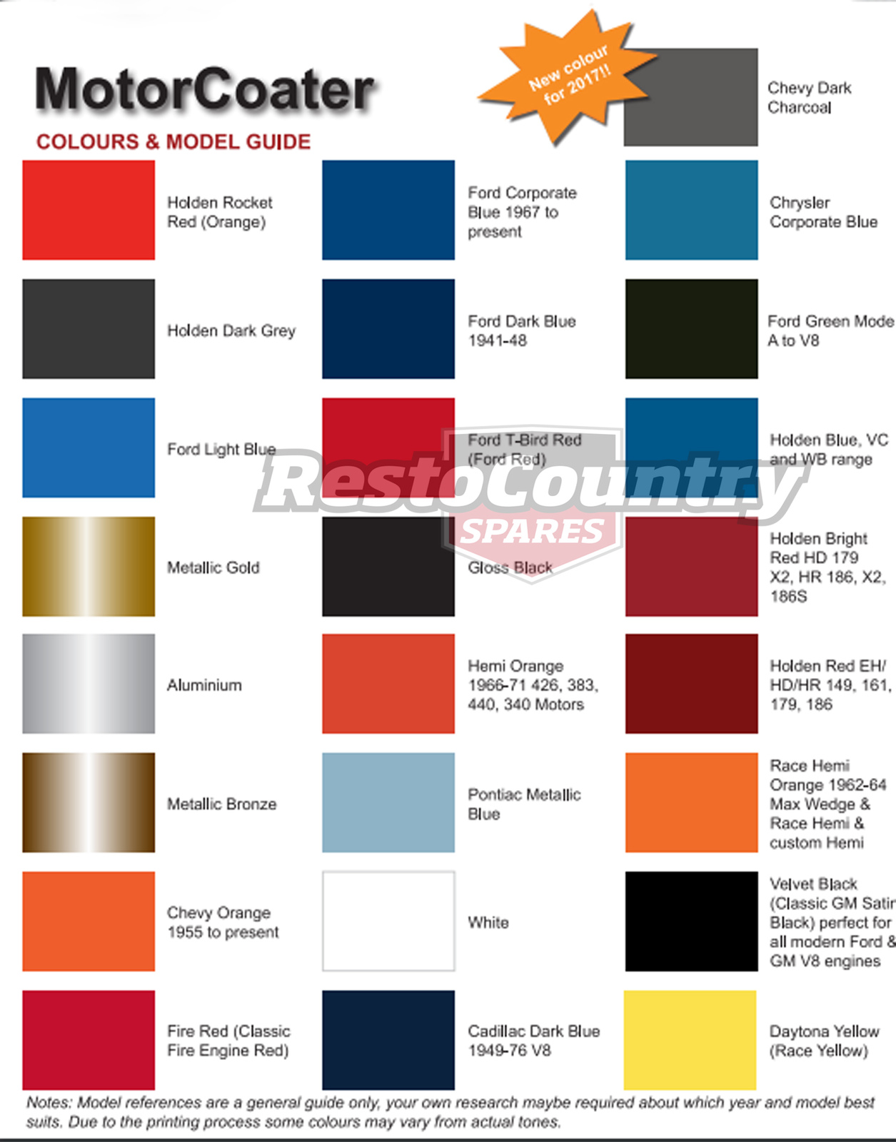 Holden Paint Colour Chart