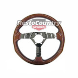 Autotecnica Woodgrain Polished 3 Spoke Sports Steering Wheel 350mm Raceway ADR