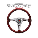 Autotecnica Woodgrain Bullit Polished 3 Spoke Sports Steering Wheel 350mm ADR 