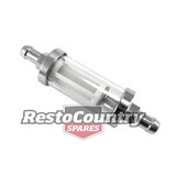 Universal In Line Chrome / Clear Fuel Filter - Reusable 3/8" IN/OUT petrol carby