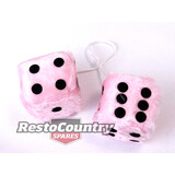Novelty Fluffy Dice Pair PINK QUALITY - Mirror Car Truck 4wd fuzzy accessory