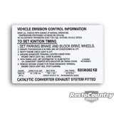 Holden Commodore Vehicle Emission Control Information Decal VN V8