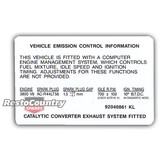 Holden Commodore Emission Control Decal VN Series 2. VP V6 sticker label