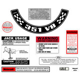Ford Decal Kit XA ZF 351 V8 With Small Air Cleaner sticker jack motorcraft