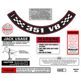 Ford Decal Kit XB ZG 351 V8 With Large Air Cleaner sticker jack motorcraft