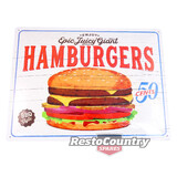Hamburgers 50c Embossed Retro Tin Sign 30x40 man cave shed burger kitchen