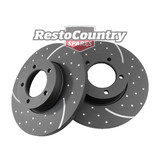 Ford Front Disc Brake Rotor PAIR Slotted+Dimple XR XT ZA ZB V8 Anti-Rust Coating