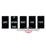 Holden Switch Decal x5 lamps t/gate fans demist
