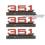 Ford '351 HIGH PERFORMANCE' Guard / Fender + Boot Badge Kit x3 XW GT emblem