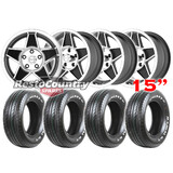 CTM GLOBE Wheel + Tyre Kit x4 15x7 BLACK Ford XT XW XY XA XB XC XD XE XF GALAXY
