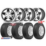 CTM GLOBE Wheel +Tyre Kit STAGGERED 15x7 15x8 BLACK Ford XT XW XY XA XB BFG T/A