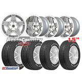 CTM GLOBE Wheel +Tyre Kit STAGGERED 15x7 15x8 SILVER Ford XC XD XE XF BFG RADIAL