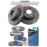 Ford Rear Disc Brake Rotor + Bendix Pad Kit Slotted+ Dimpled XE XF ZK ZL Sed Wag