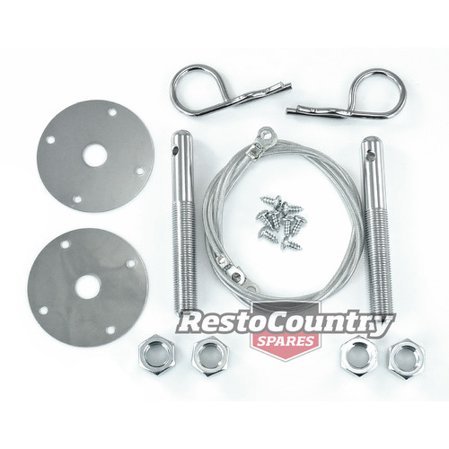 Speco Chrome Bonnet / Hood Lock Pin Kit - Clip + Lanyard latch boot panel 