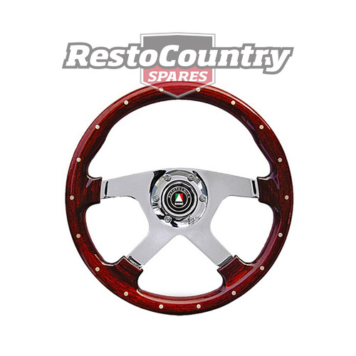 Autotecnica Woodgrain Bullit Polished 4 Spoke Sports Steering Wheel 350mm ADR