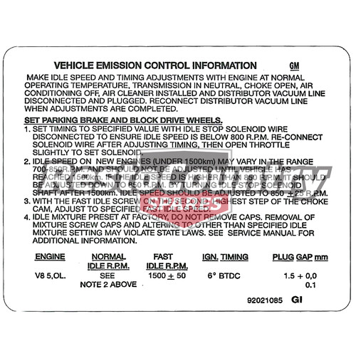 Holden Commodore V8 Emission Control Decal VH VK 5.0 Litre Inc Hdt sticker label
