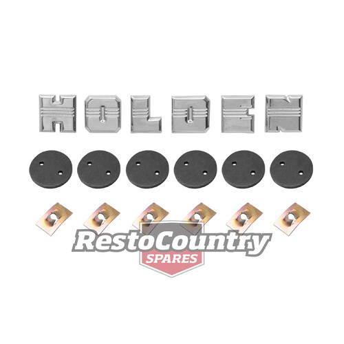 Holden FX Badge Letter Set + Clips + Seals -H O L D E N- Bonnet or Boot emblem