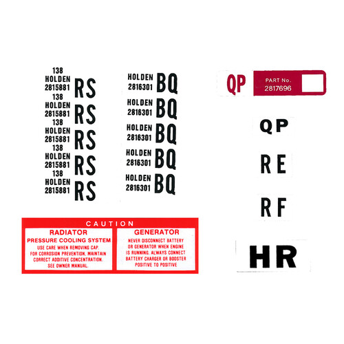 Holden Supplementary Decal Kit HQ V8 Premier / LS QT RS BQ RE RF QP HR sticker
