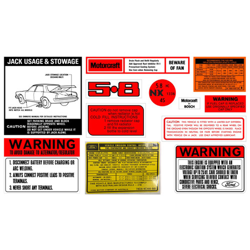 Ford Decal Kit XD ZJ 5.8 V8 jack motorcraft warning sticker label 
