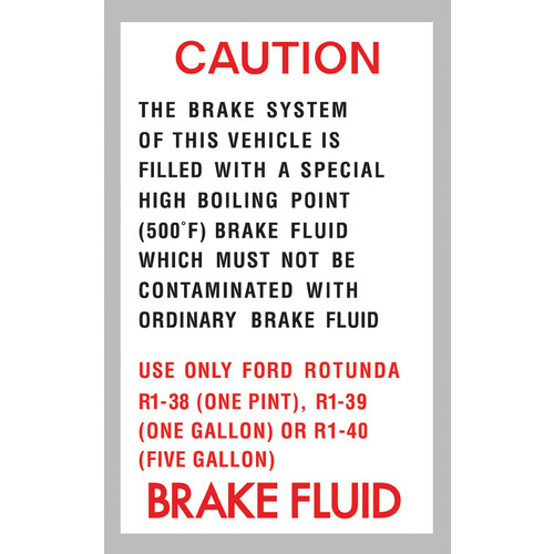 Ford Brake Fluid Decal XR XT GT ZA ZB Falcon Fairlane caution sicker