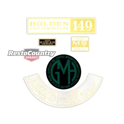 Holden Engine Bay Decal Sticker Kit EH 149 MS Oils + Air + Battery +Rocker + Cap