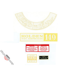 Holden HD 149 Hi Compression Engine Decal Kit +Oil Cap Radiator Caution MS Only