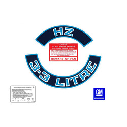Holden HZ 6cyl Engine Decals -3.3 LITRE Blue HZ- Air Cleaner +Beware +Emission