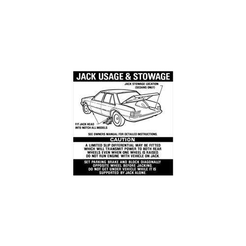 Ford Jack Usage Decal XE Falcon spare wheel stowage caution sticker 