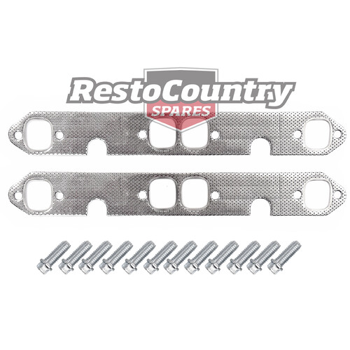 Chev V8 Extractor Exhaust Manifold Gasket PAIR + Bolts 283 350 400
