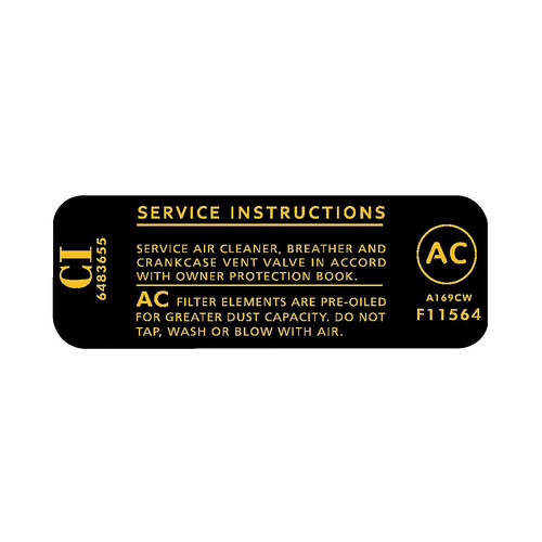 Holden Air Cleaner Decal HK HT HG 307 Chev AC F11564 service instructions