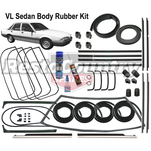 Holden Commodore VL Sedan Body Rubber Kit NOT Calais +Chrome Outer Weather Belts
