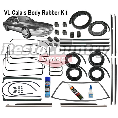 Holden Commodore VL CALAIS Sedan Body Rubber Kit + Outer Chrome Weather Belts