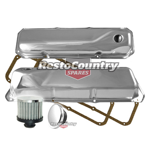 Ford V8 Chrome Rocker Cover + Gasket + Oil + Breather Kit STD 302 351 Cleveland
