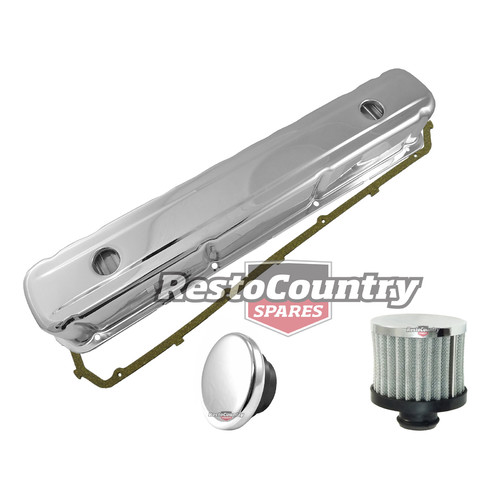 Holden 6 Cyl Chrome Rocker Cover + Oil + Breather +Gasket Kit Smooth 149 186 202