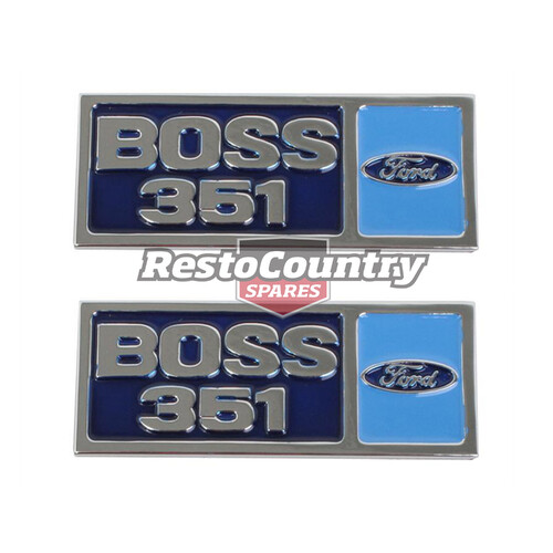 Ford Chrome "Boss 351" Badge Plaque x2 Suit Alloy Rocker Cover XW XY XA XB XC V8