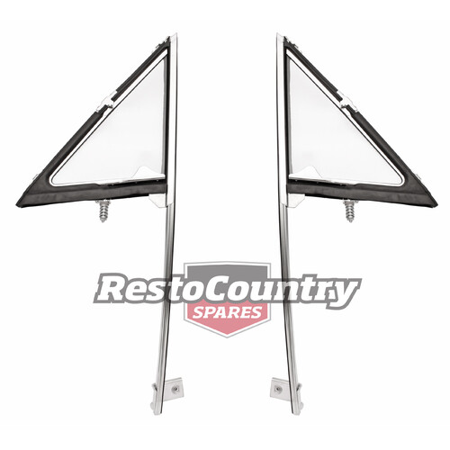 Ford XY Front Quarter Vent Window + Chrome Fame Assembly PAIR Falcon side glass