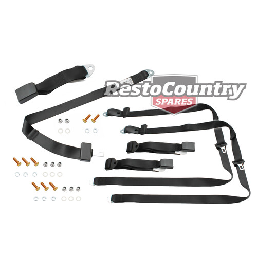 Ford Front / Rear Seat Belt Kit x3 BLACK Adjustable Webb XA XB XC ZF ZG ZH 