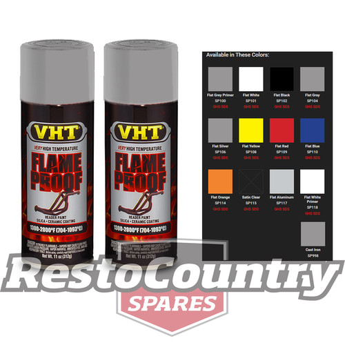 VHT High Temperature Spray Paint FLAMEPROOF FLAT GREY PRIMER x2 engine flame proof
