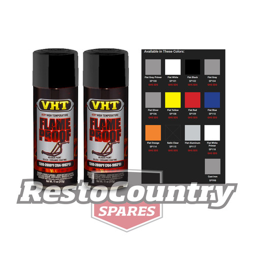 VHT High Temperature Spray Paint FLAMEPROOF FLAT BLACK x2 Exhaust engine flame proof