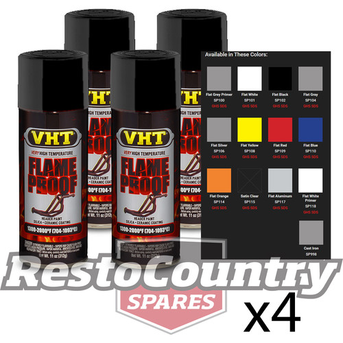 VHT High Temperature Spray Paint FLAMEPROOF FLAT BLACK x4 Exhaust engine flame proof